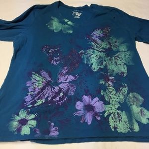 JUST MY SIZE 2X FLORAL GRAPHIC LS BLUE SHIRT